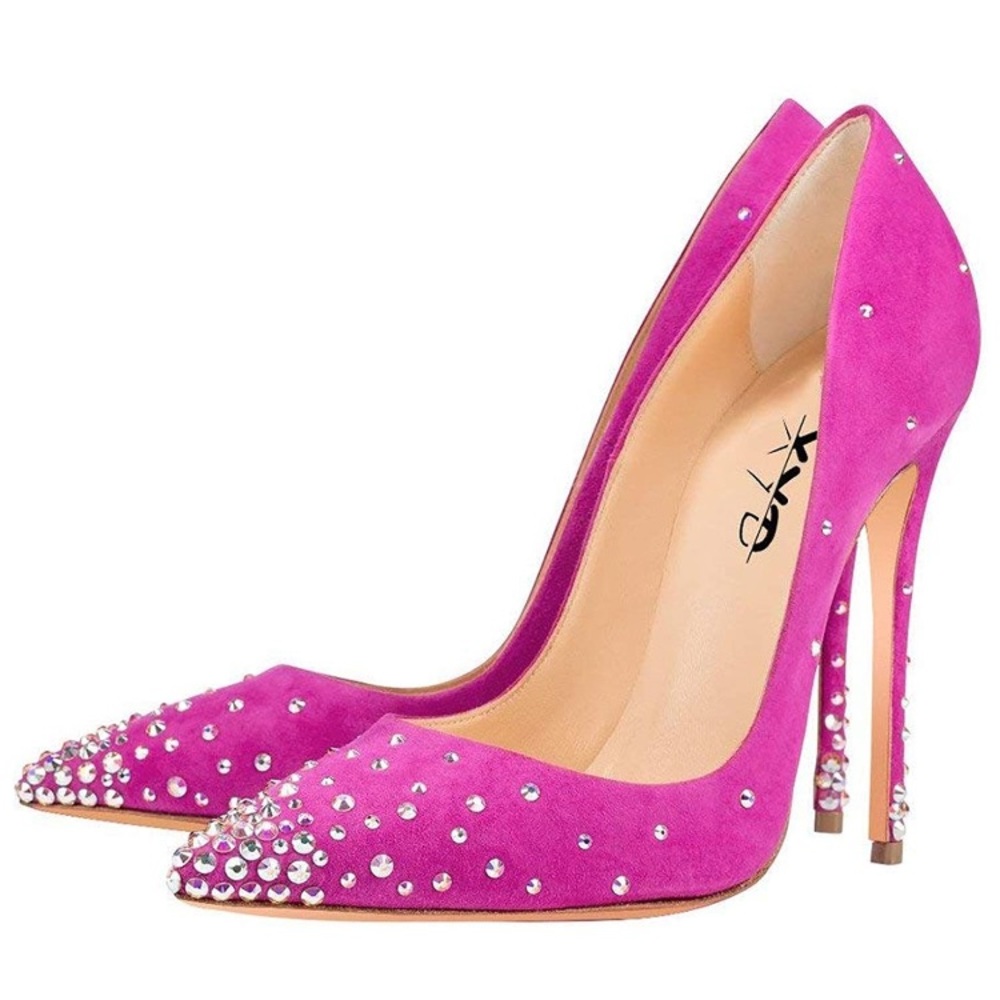 📦 Killer silver studs fuchsia heels